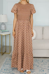 NURSING COLLECTION: Make The Right Choice Brown Medallion Maxi Dress