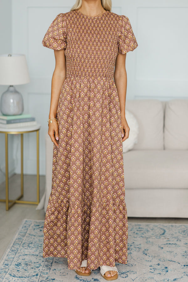 NURSING COLLECTION: Make The Right Choice Brown Medallion Maxi Dress
