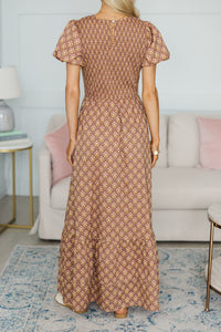 NURSING COLLECTION: Make The Right Choice Brown Medallion Maxi Dress