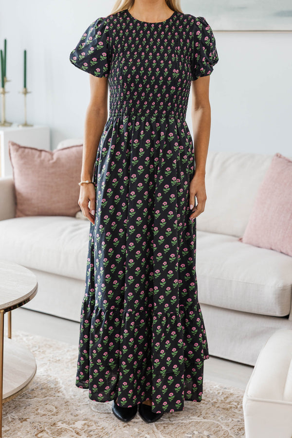 NURSING COLLECTION: Make The Right Choice Black Floral Medallion Maxi Dress
