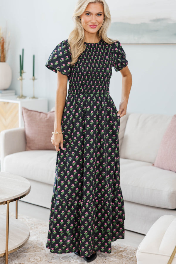 NURSING COLLECTION: Make The Right Choice Black Floral Medallion Maxi Dress