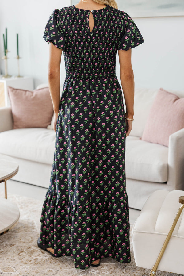 NURSING COLLECTION: Make The Right Choice Black Floral Medallion Maxi Dress