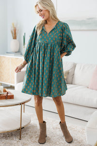 NURSING COLLECTION: It's All True Teal Medallion Dress