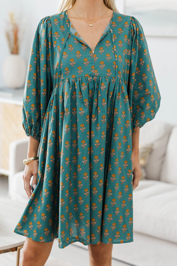 NURSING COLLECTION: It's All True Teal Medallion Dress