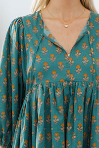 NURSING COLLECTION: It's All True Teal Medallion Dress