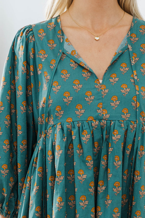 NURSING COLLECTION: It's All True Teal Medallion Dress