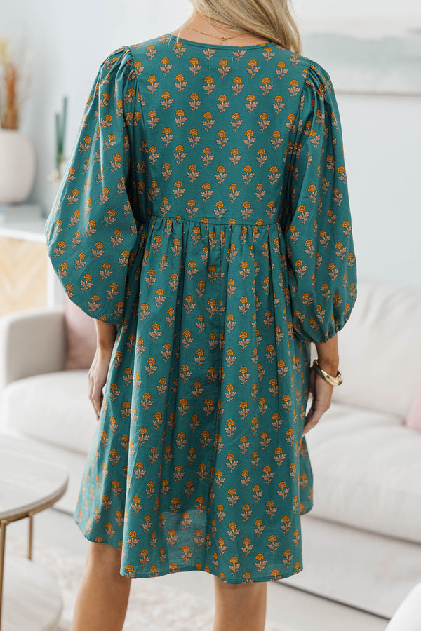 NURSING COLLECTION: It's All True Teal Medallion Dress