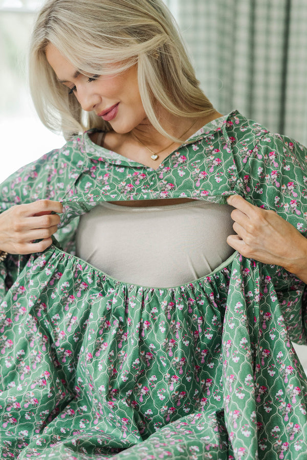NURSING COLLECTION: It's All True Green Medallion Dress