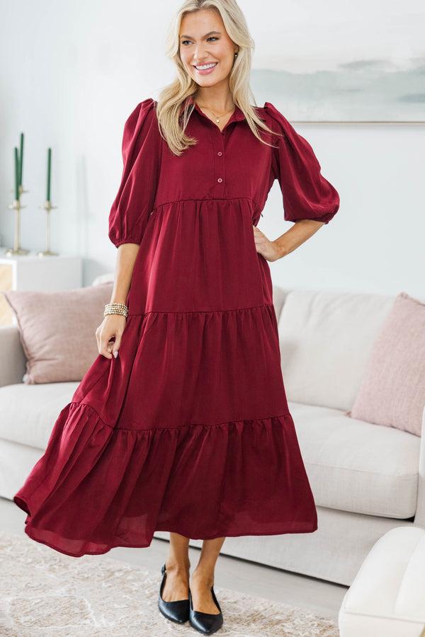 NURSING COLLECTION: Love Found Burgundy Tiered Midi Dress, X-Small - The Mint Julep Boutique | Women's Boutique Clothing NURSING COLLECTION: Love Found Burgundy Tiered Midi Dress, X-Small - The Mint Julep Boutique | Women's Boutique Clothing