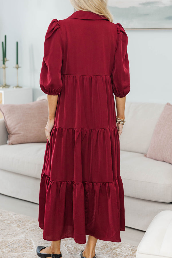 NURSING COLLECTION: Love Found Burgundy Tiered Midi Dress Shop the Mint NURSING COLLECTION: Love Found Burgundy Tiered Midi Dress Shop the Mint
