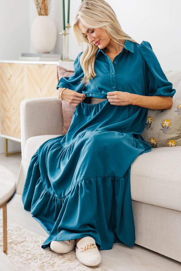 NURSING COLLECTION: Love Found Teal Tiered Midi Dress