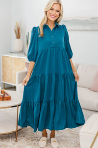 NURSING COLLECTION: Love Found Teal Tiered Midi Dress