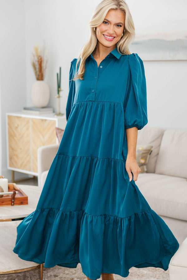 NURSING COLLECTION: Love Found Teal Tiered Midi Dress