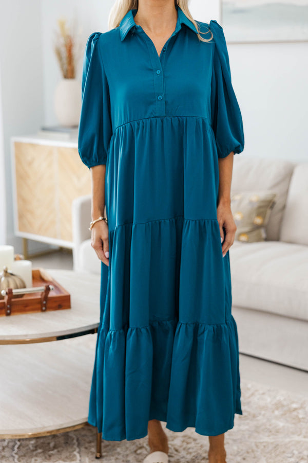 NURSING COLLECTION: Love Found Teal Tiered Midi Dress