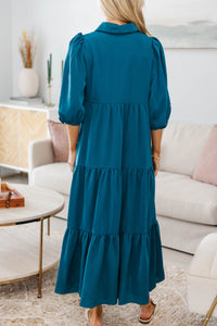 NURSING COLLECTION: Love Found Teal Tiered Midi Dress