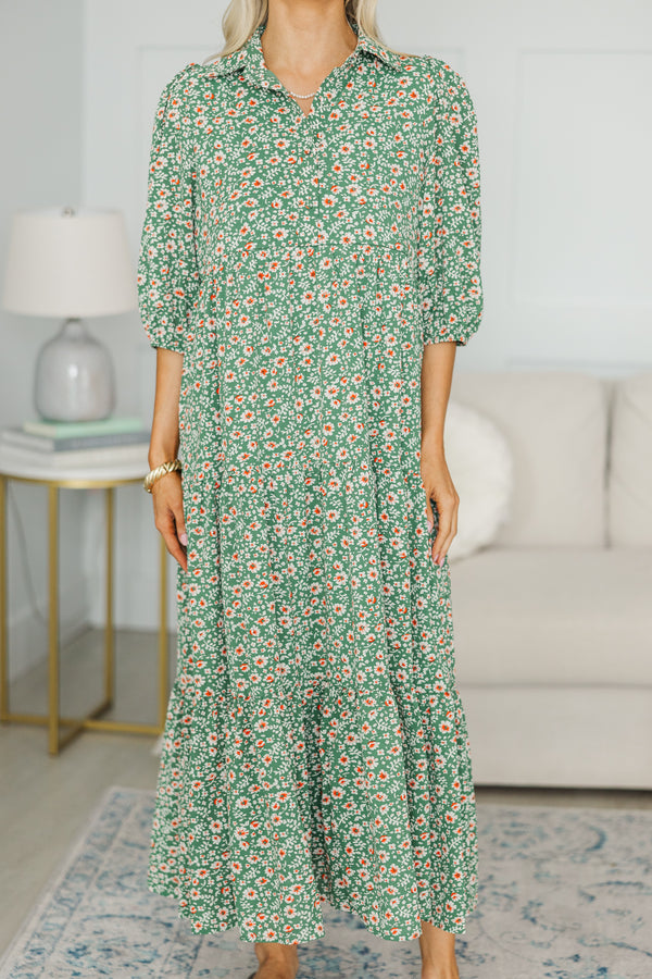 NURSING COLLECTION: Love Found Green Ditsy Floral Tiered Midi Dress