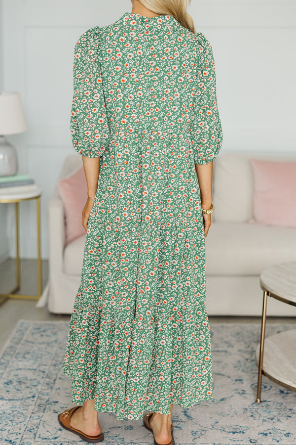 NURSING COLLECTION: Love Found Green Ditsy Floral Tiered Midi Dress