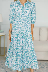 NURSING COLLECTION: Love Found Teal Blue Toile Tiered Midi Dress