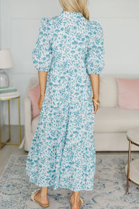 NURSING COLLECTION: Love Found Teal Blue Toile Tiered Midi Dress