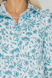 NURSING COLLECTION: Love Found Teal Blue Toile Tiered Midi Dress