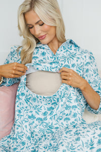 NURSING COLLECTION: Love Found Teal Blue Toile Tiered Midi Dress