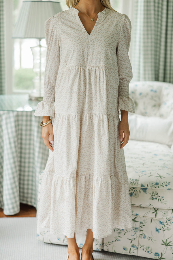 NURSING COLLECTION: What A Surprise Cream Leopard Print Midi Dress