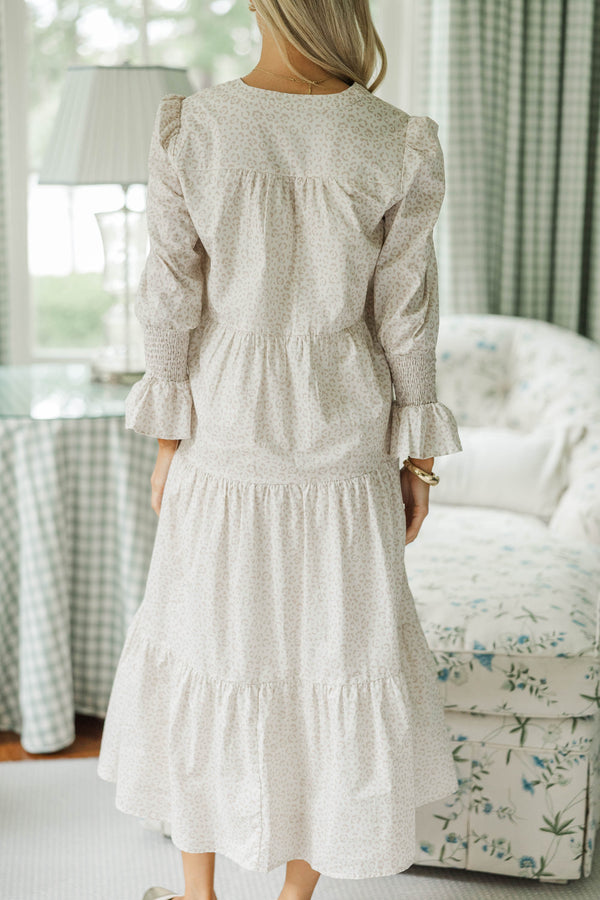 NURSING COLLECTION: What A Surprise Cream Leopard Print Midi Dress