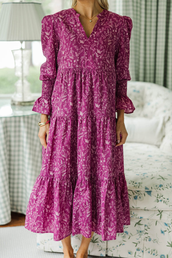 NURSING COLLECTION: What A Surprise Plum Toile Midi Dress