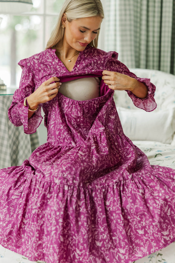 NURSING COLLECTION: What A Surprise Plum Toile Midi Dress