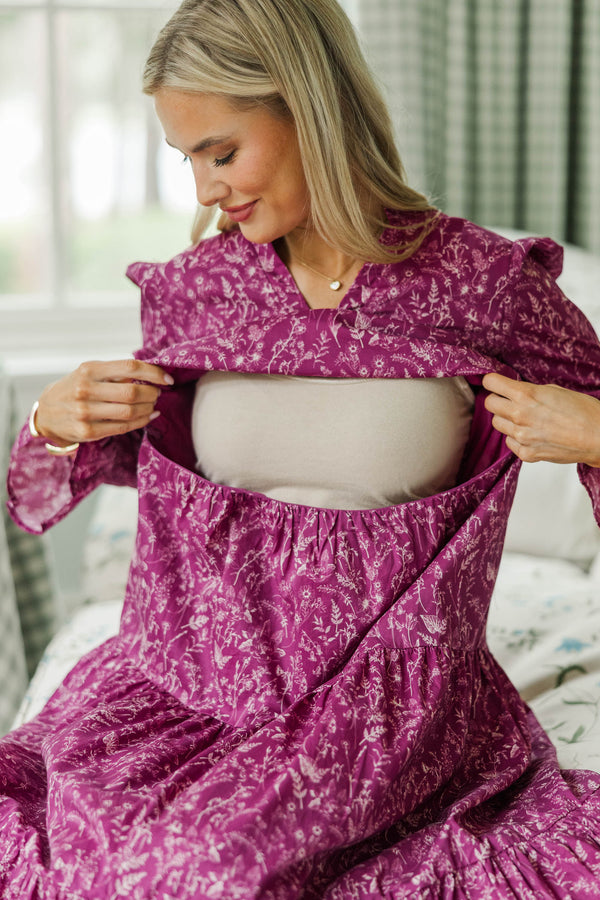 NURSING COLLECTION: What A Surprise Plum Toile Midi Dress