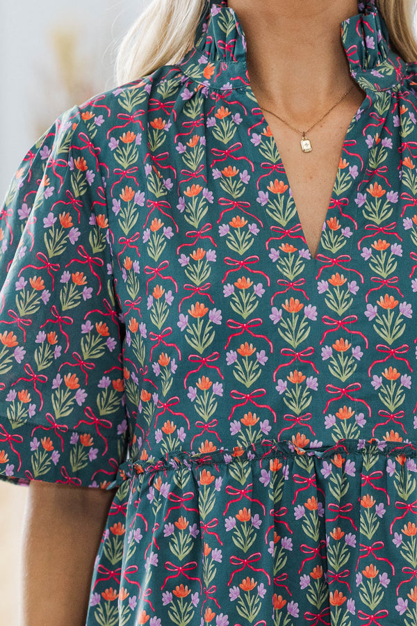 NURSING COLLECTION: Feeling Your Best Teal Medallion Dress