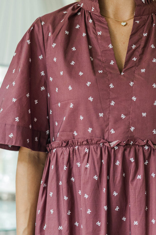 NURSING COLLECTION: Feeling Your Best Brown Bow Print Dress
