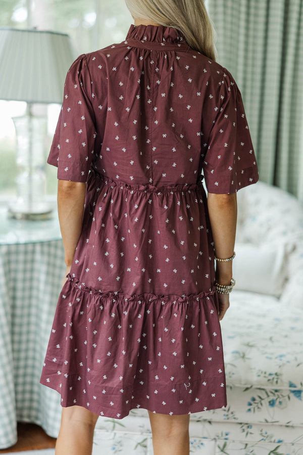 NURSING COLLECTION: Feeling Your Best Brown Bow Print Dress