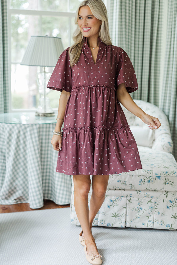 NURSING COLLECTION: Feeling Your Best Brown Bow Print Dress