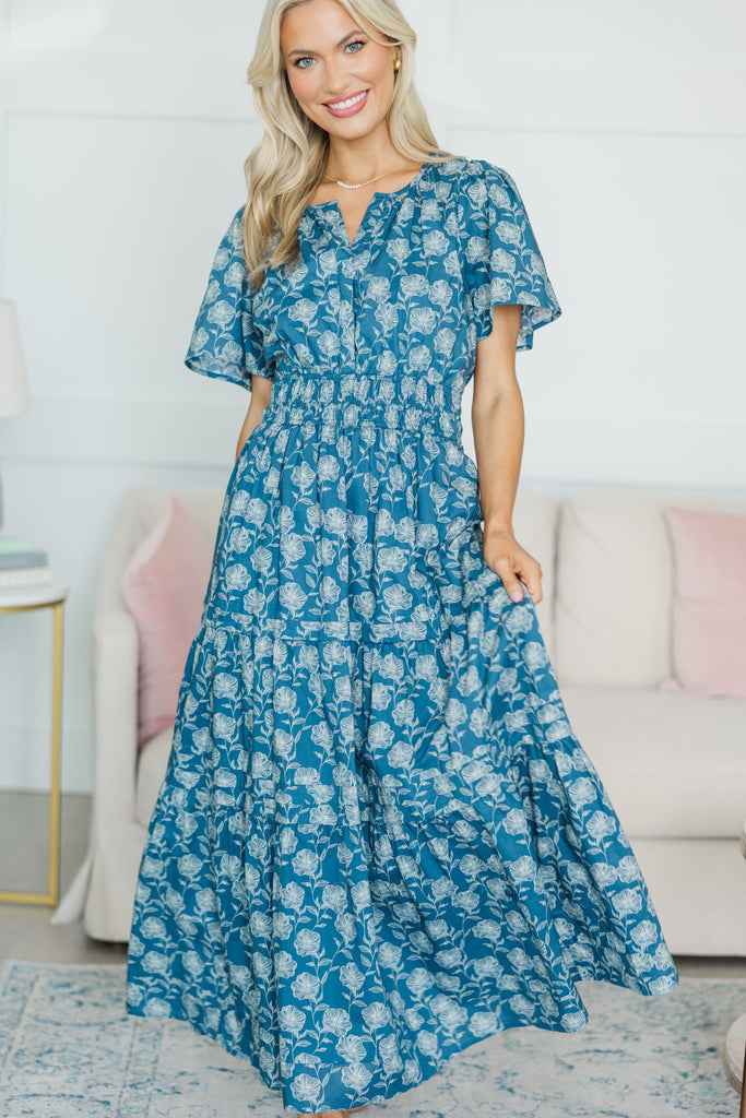 NURSING COLLECTION: It's In The Air Blue Floral Midi Dress
