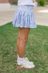 Girls: The Sadie Light Blue Spirit Print Skort Skort