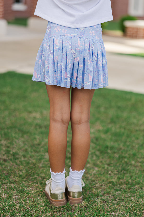 Girls: The Sadie Light Blue Spirit Print Skort Skort