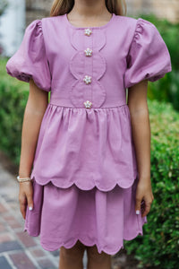 Girls: The Raighlyn Pink Scallop Dress