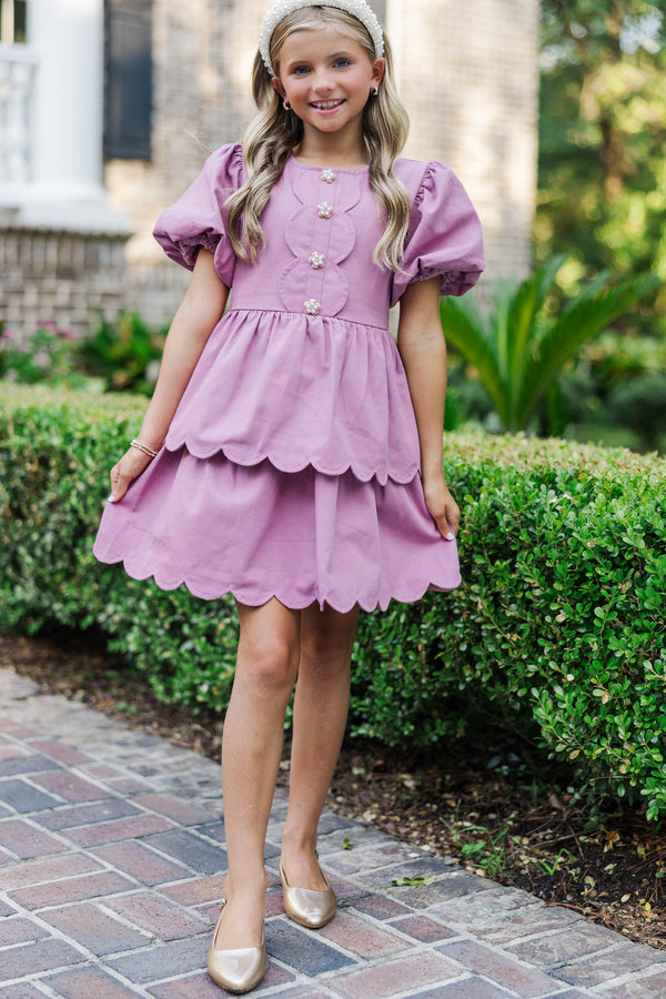 Girls: The Raighlyn Pink Scallop Dress