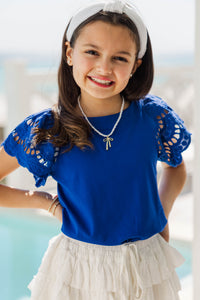 Girls: The Luna Blue Eyelet Top