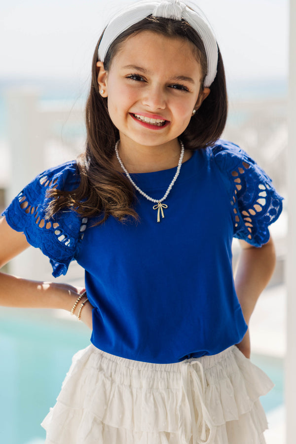 Girls: The Luna Blue Eyelet Top
