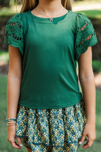 Girls: The Luna Emerald Green Eyelet Top