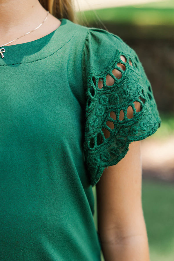 Girls: The Luna Emerald Green Eyelet Top