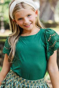 Girls: The Luna Emerald Green Eyelet Top