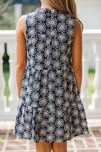 Girls: The Meridith Navy Blue Textured Dress