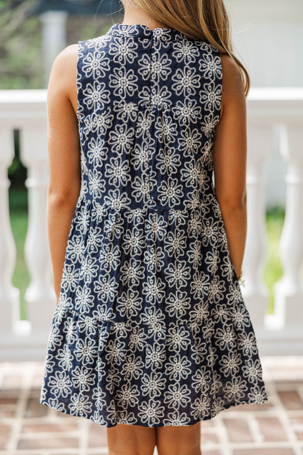 Girls: The Meridith Navy Blue Textured Dress