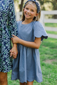 Girls: Time Goes By Blue Scalloped Babydoll Dress