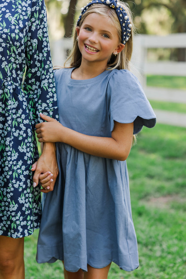 Girls: Time Goes By Blue Scalloped Babydoll Dress