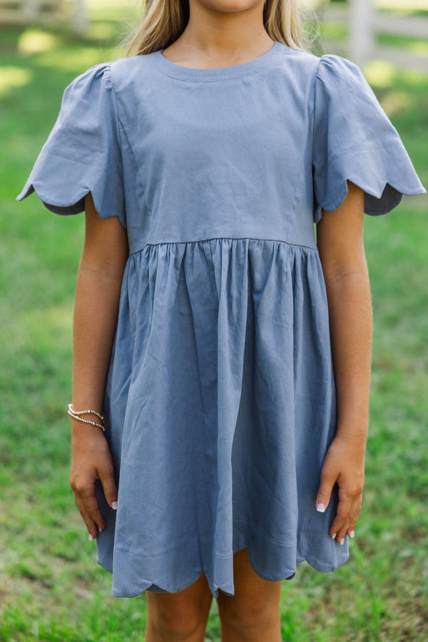 Girls: Time Goes By Blue Scalloped Babydoll Dress