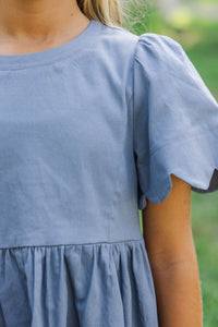 Girls: Time Goes By Blue Scalloped Babydoll Dress